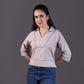 Beige Cotton Top with Blue Stitch Detailing