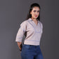 Beige Cotton Top with Blue Stitch Detailing