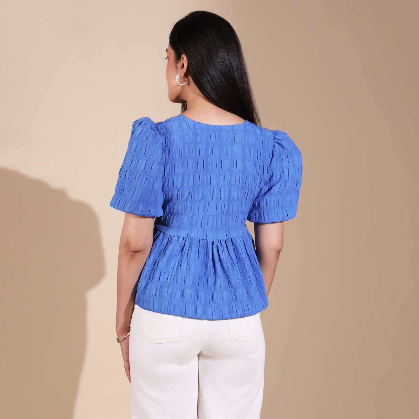 Blue Short Sleeve Peplum Top