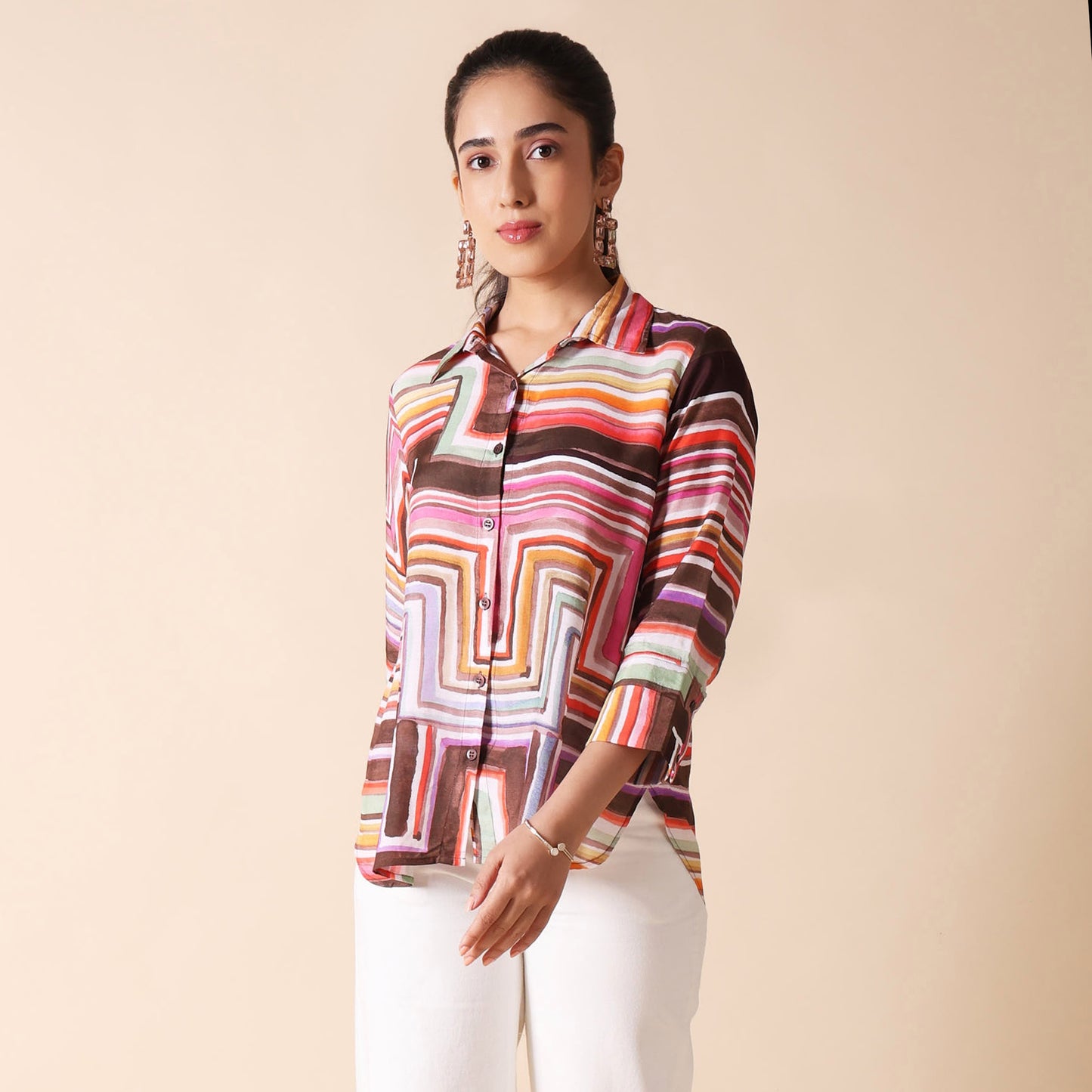Brown Muslin Multicolor Shirt