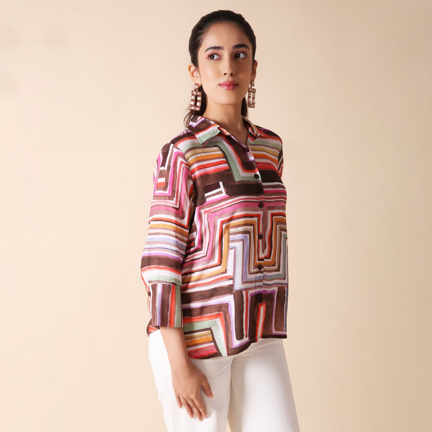 Brown Muslin Multicolor Shirt