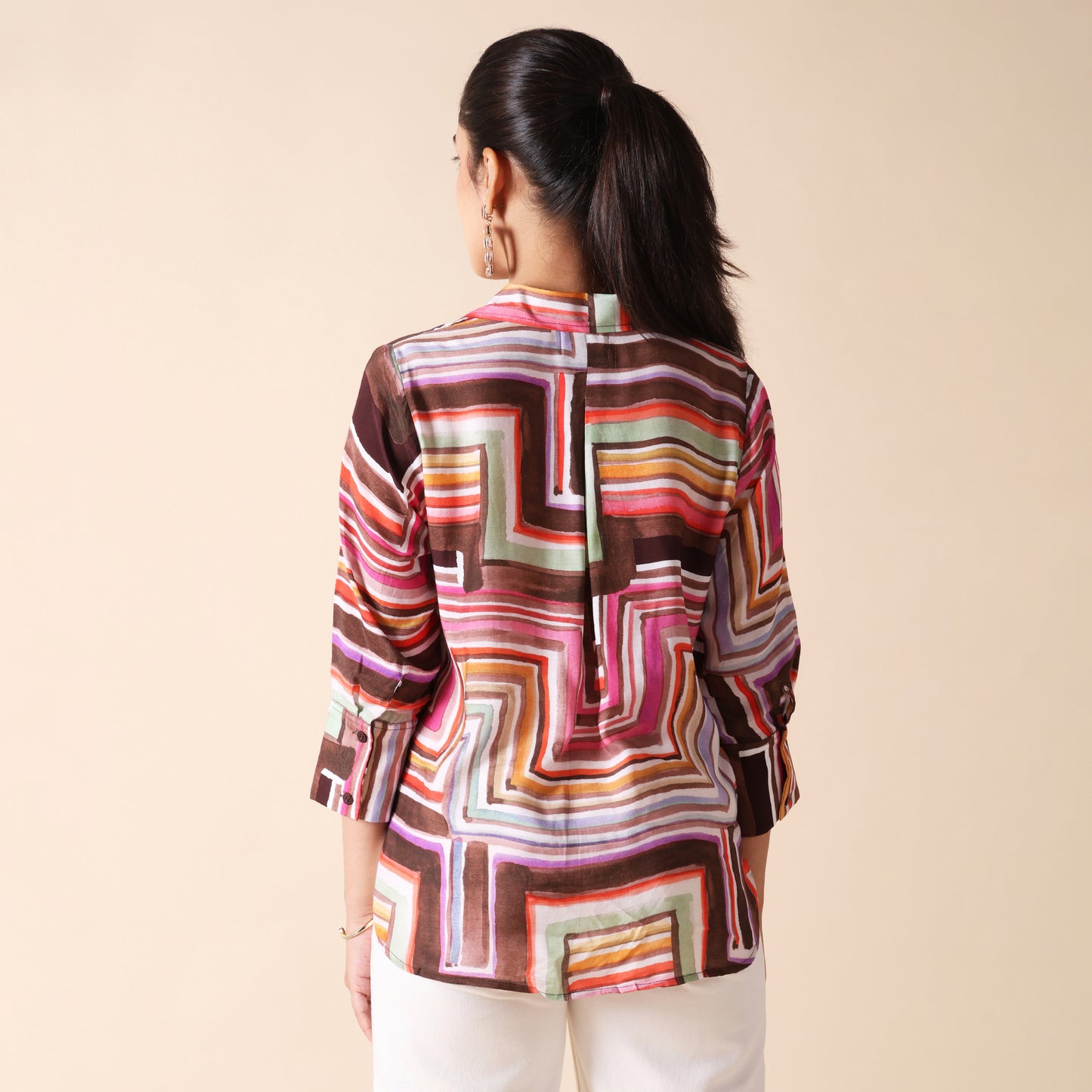 Brown Muslin Multicolor Shirt