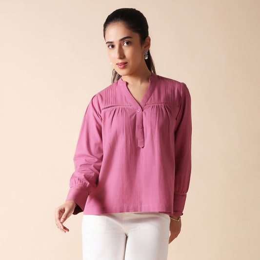Onion Pink Cotton Relaxed Fit Top