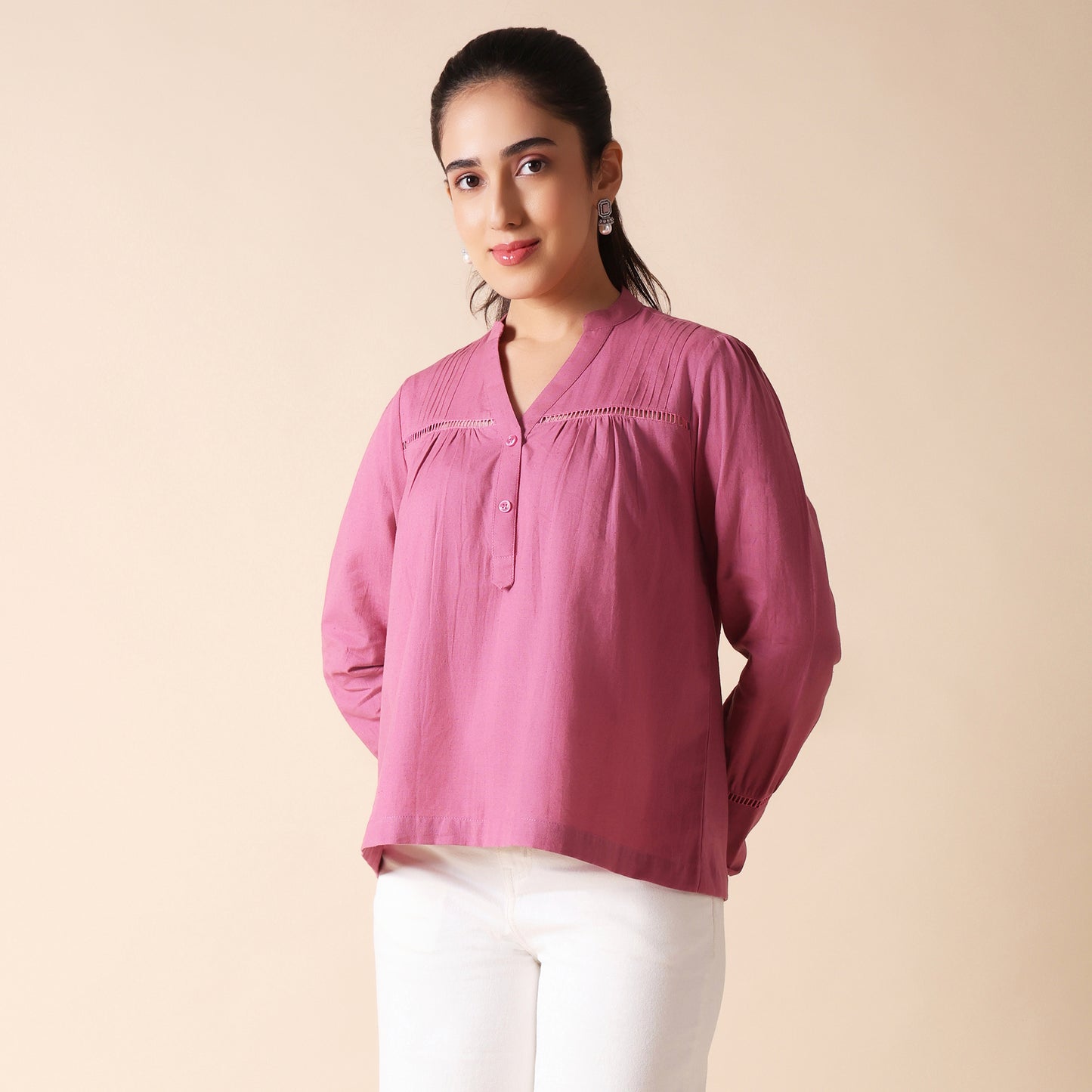 Onion Pink Cotton Relaxed Fit Top