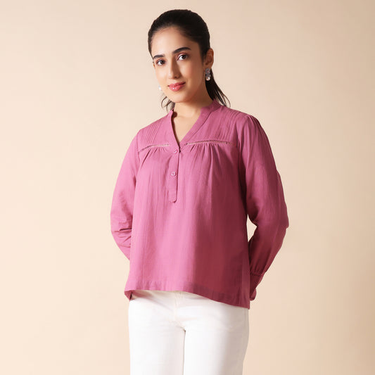 Onion Pink Cotton Relaxed Fit Top
