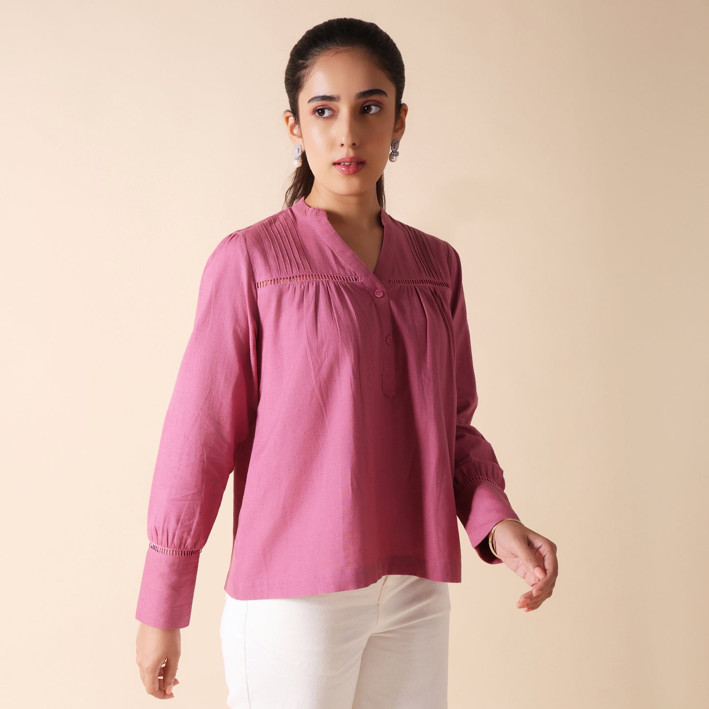 Onion Pink Cotton Relaxed Fit Top