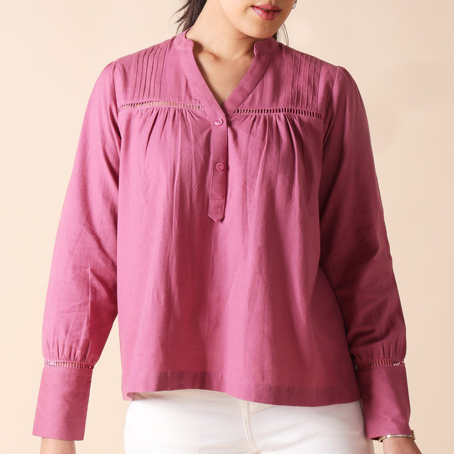 Onion Pink Cotton Relaxed Fit Top