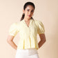 Yellow & White Striped Cotton Puff Sleeve Crop Top