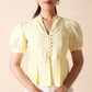 Yellow & White Striped Cotton Puff Sleeve Crop Top