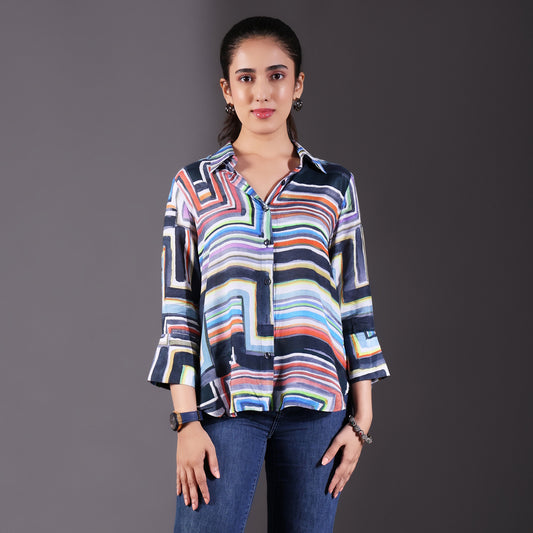 Blue Muslin Multicolor Shirt