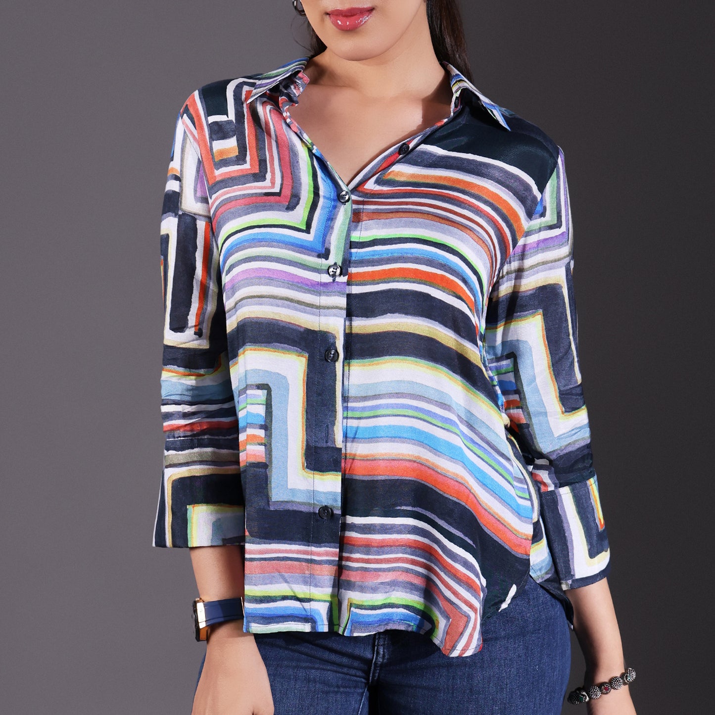Blue Muslin Multicolor Shirt