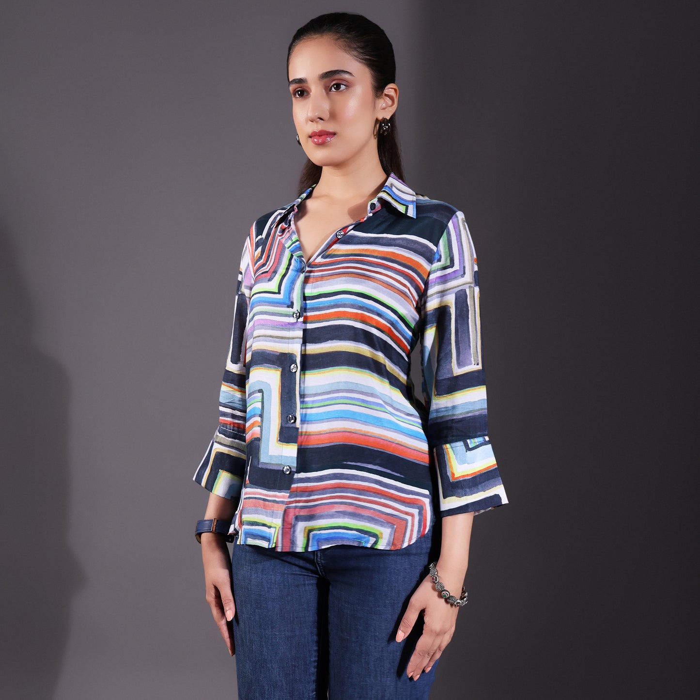 Blue Muslin Multicolor Shirt