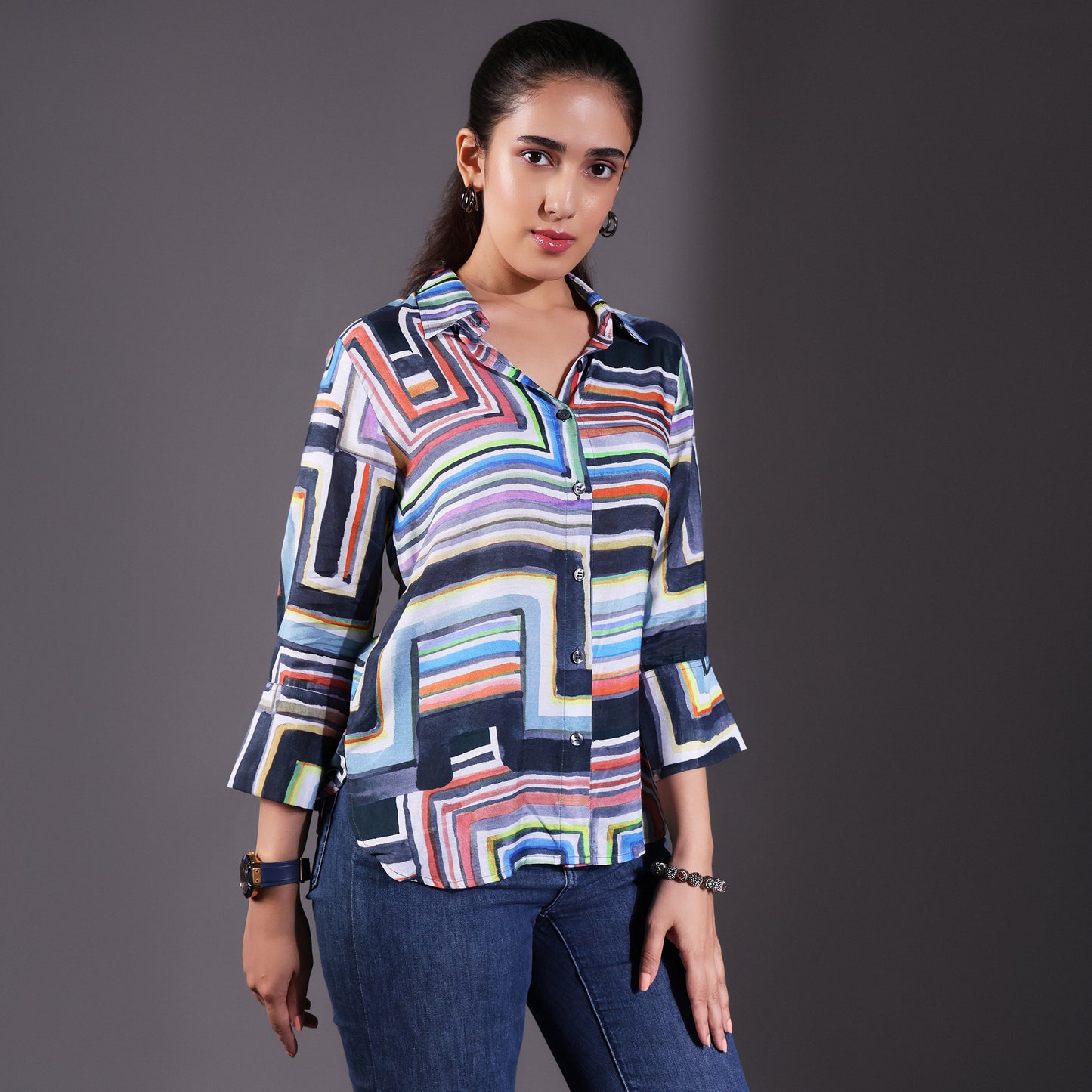 Blue Muslin Multicolor Shirt