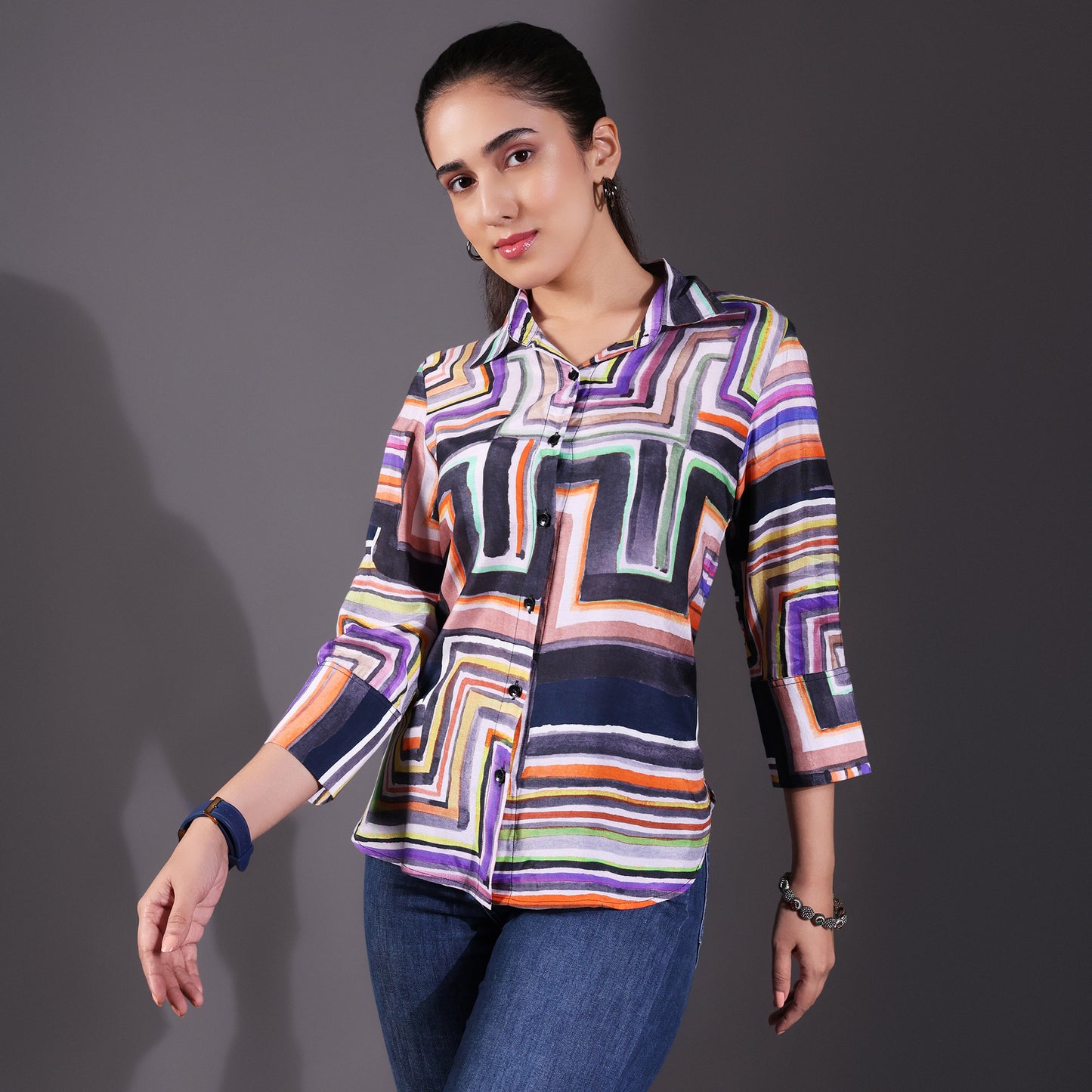 Purple Muslin Multicolor Shirt