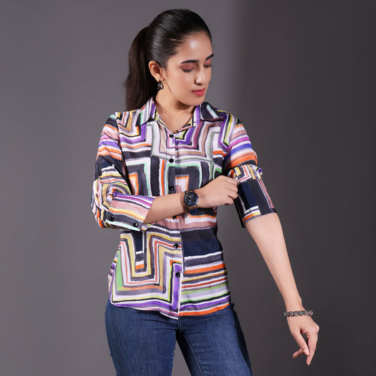 Purple Muslin Multicolor Shirt