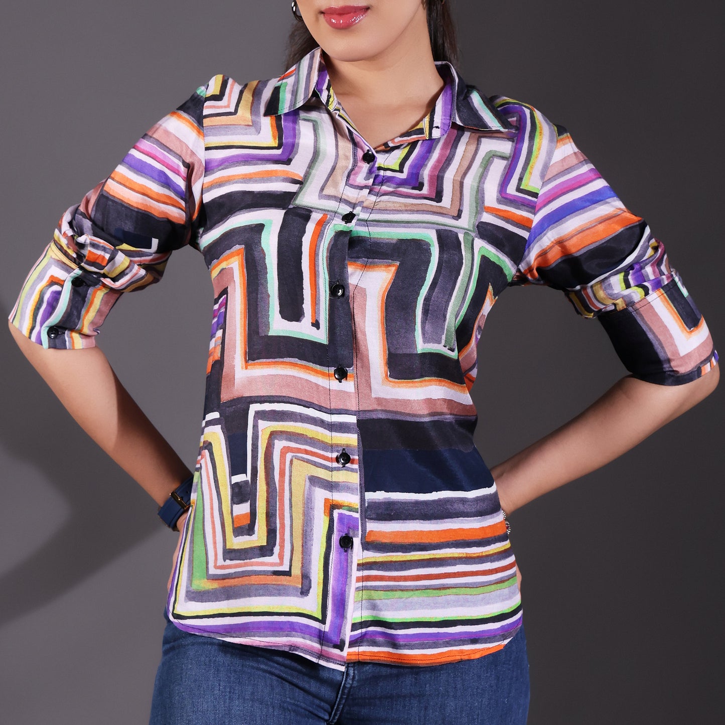 Purple Muslin Multicolor Shirt