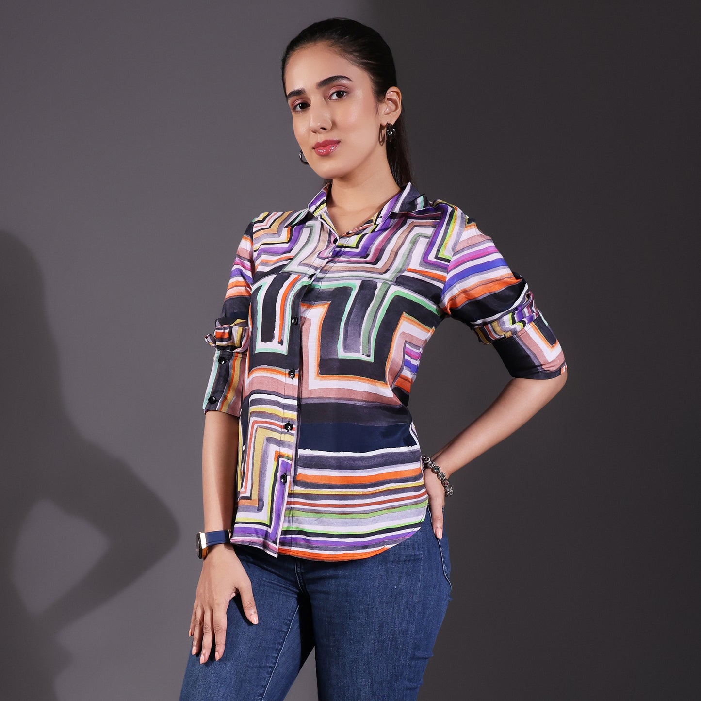 Purple Muslin Multicolor Shirt