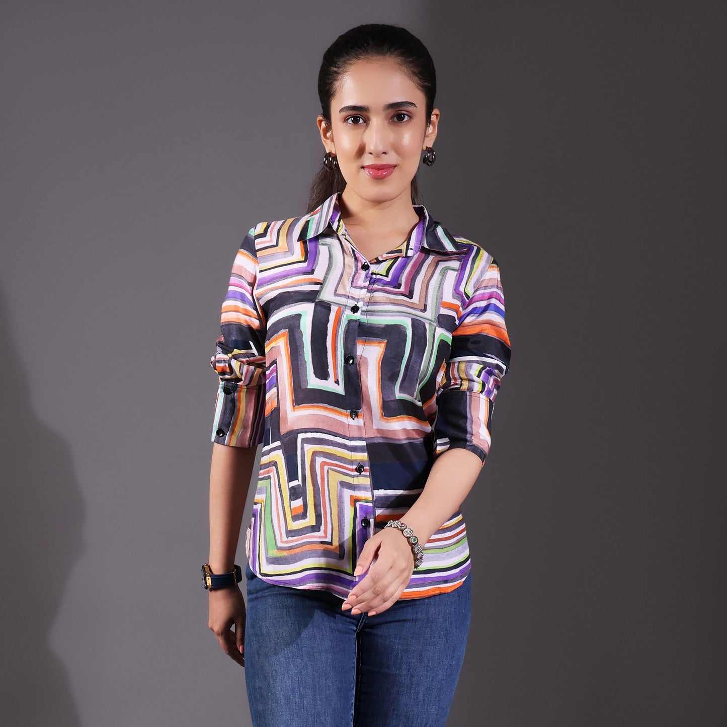 Purple Muslin Multicolor Shirt