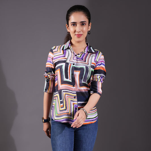 Purple Muslin Multicolor Shirt