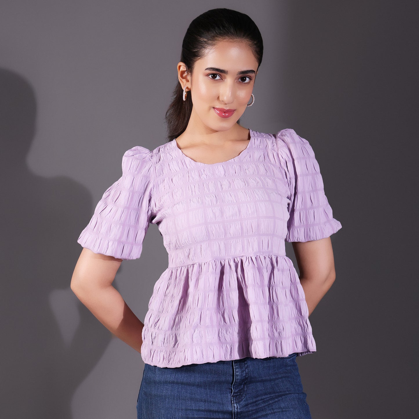 Lilac Short Sleeve Peplum Top