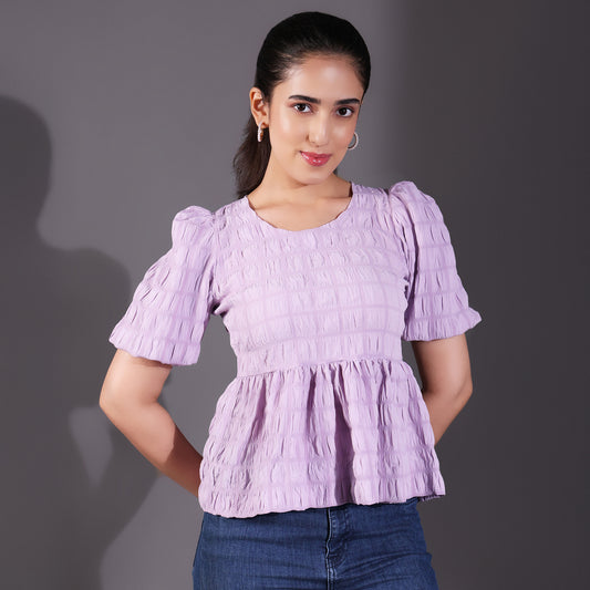 Lilac Short Sleeve Peplum Top