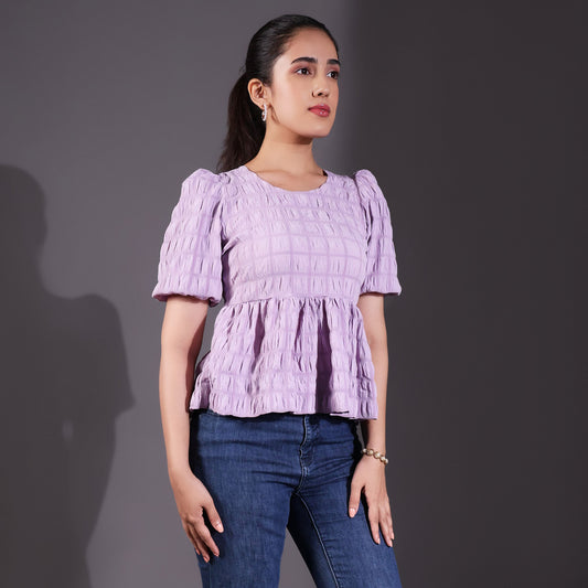 Lilac Short Sleeve Peplum Top
