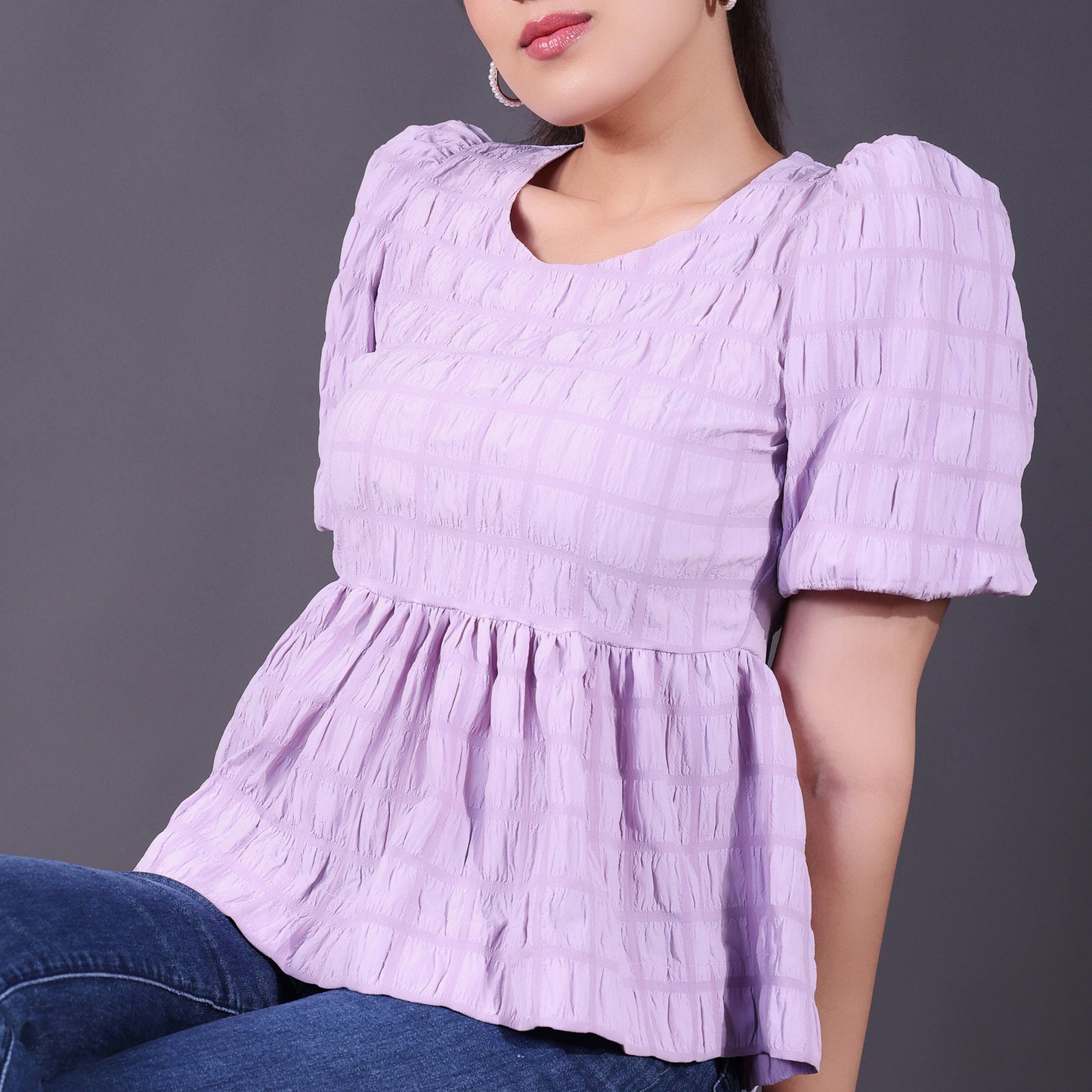 Lilac Short Sleeve Peplum Top