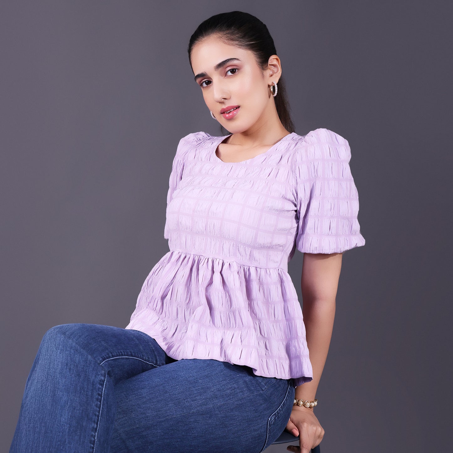 Lilac Short Sleeve Peplum Top
