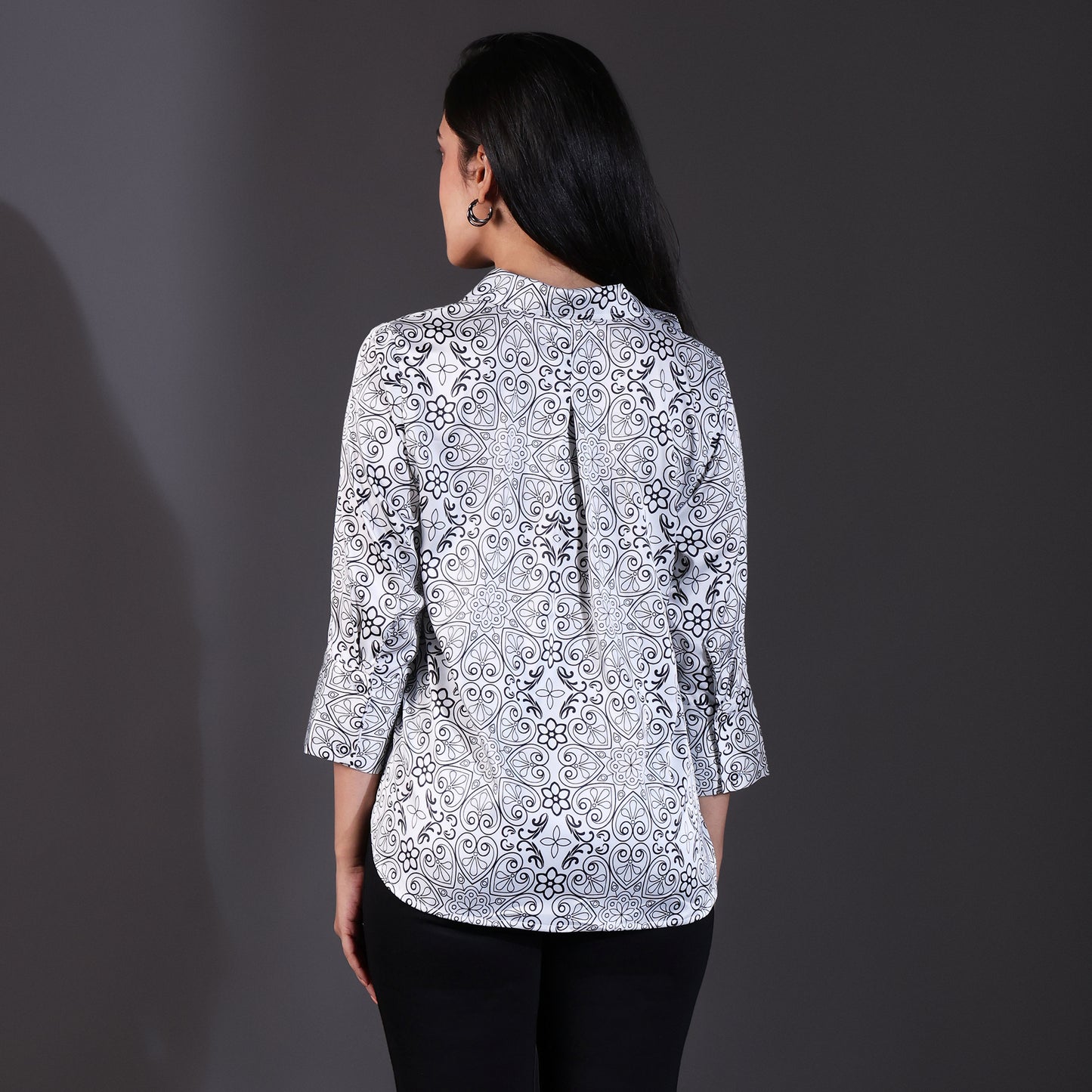 White Paisley Printed Satin Shirt