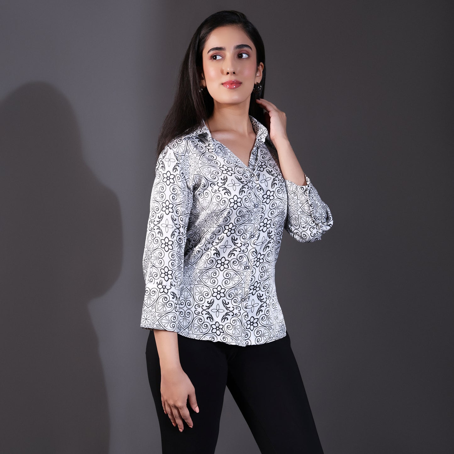 White Paisley Printed Satin Shirt