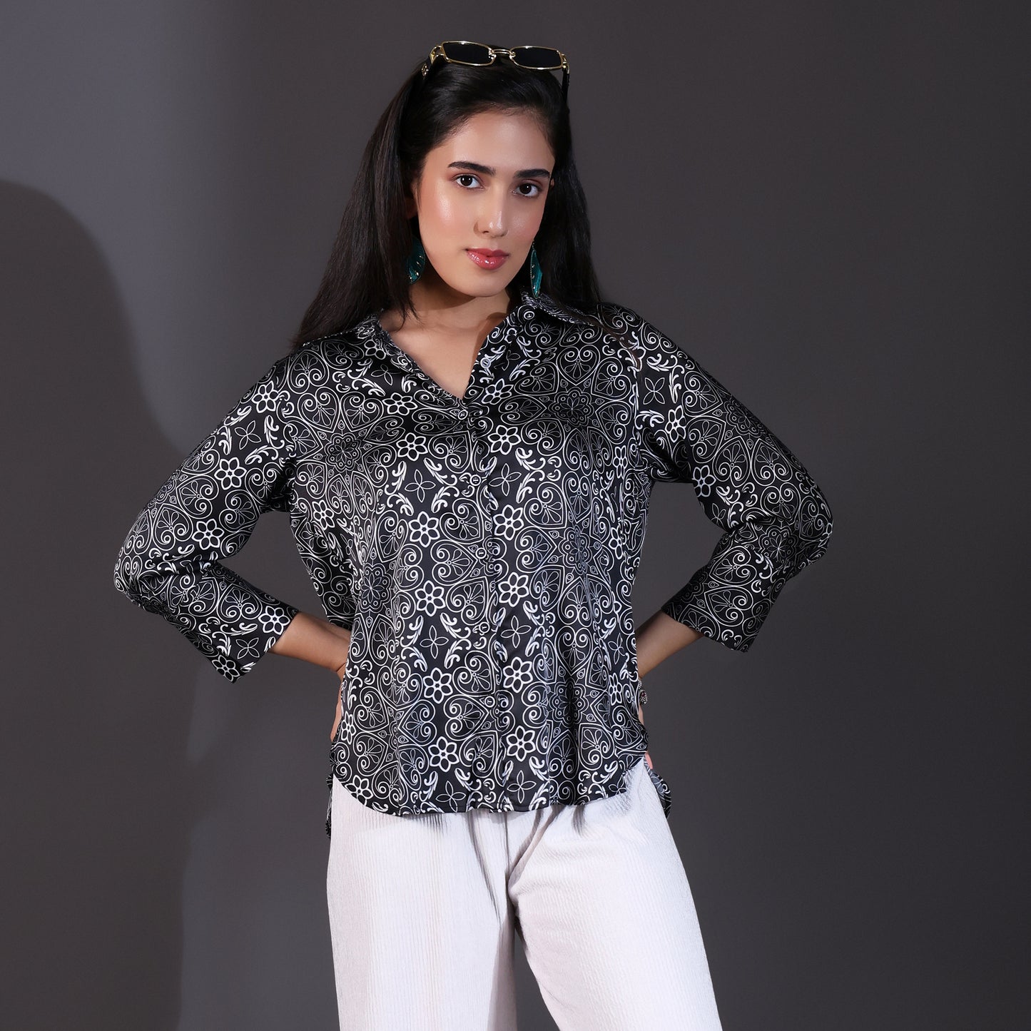 Black Paisley Printed Satin Shirt