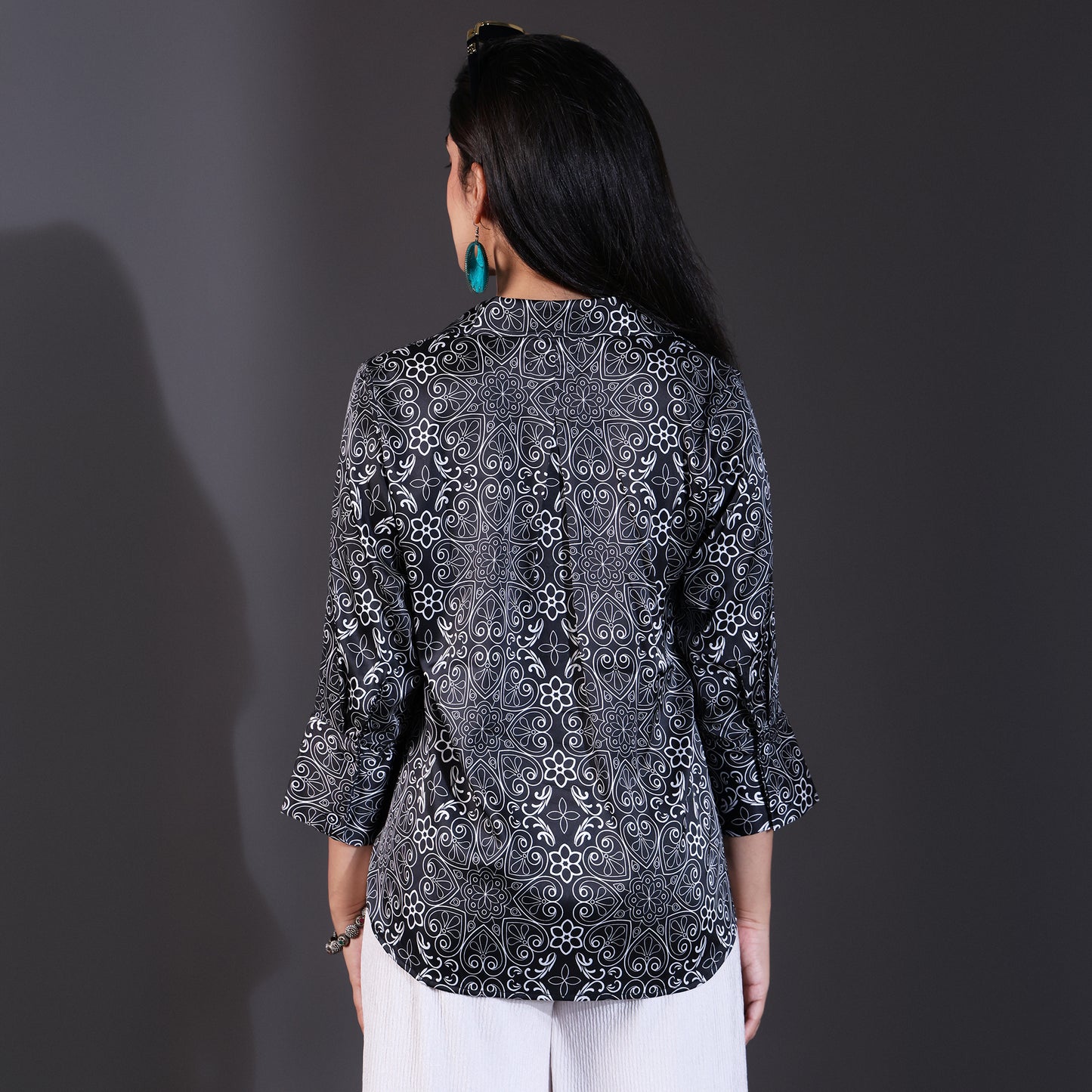 Black Paisley Printed Satin Shirt