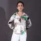 White & Green Multi-Patterned Satin Shirt