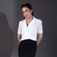 White Schiffli Double-Breasted Collar Top