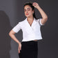 White Schiffli Double-Breasted Collar Top