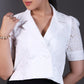 White Schiffli Double-Breasted Collar Top