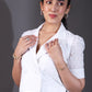 White Schiffli Double-Breasted Collar Top